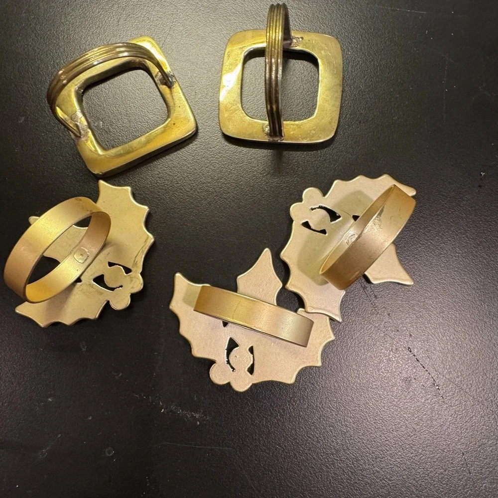 Christmas Napkin Rings Set Of 5 Metal Painted Holly Berry &‎ Square  Brass Color